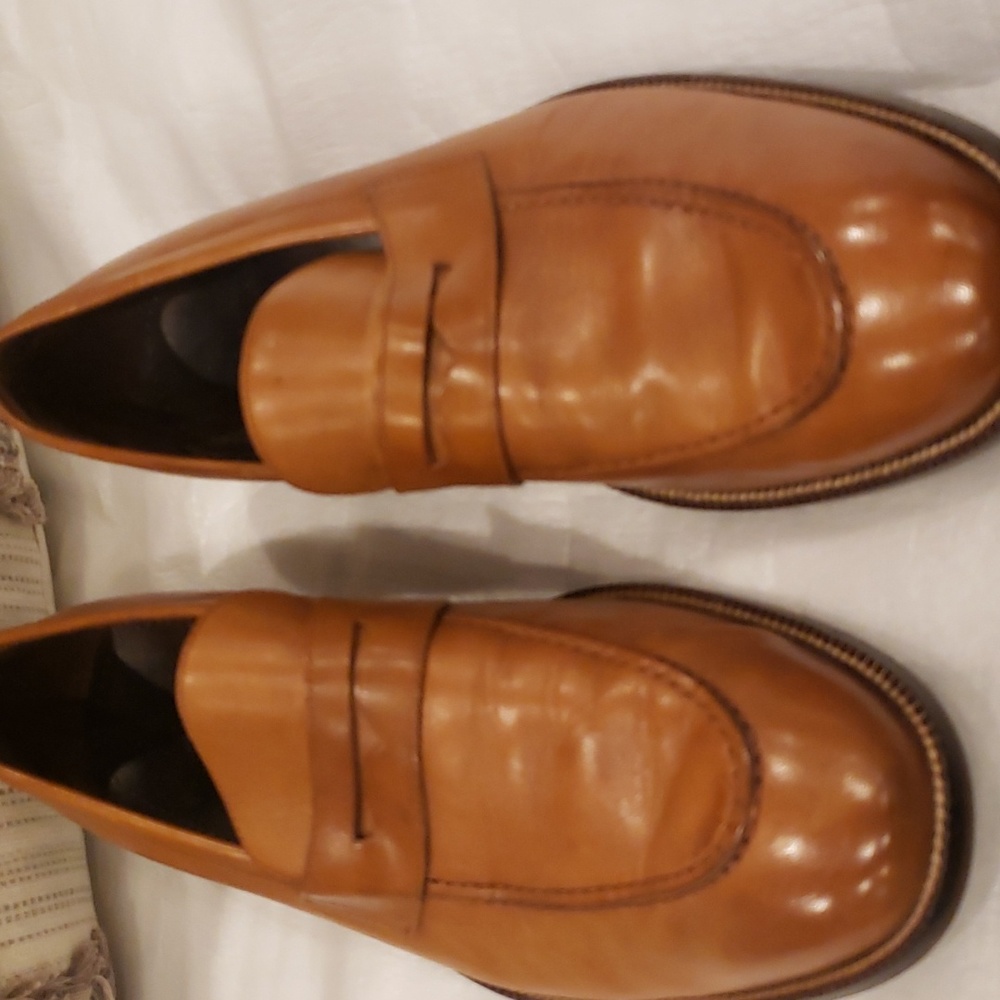 Cole Haan tan leather Penny loafers size 10 used  good  condition.